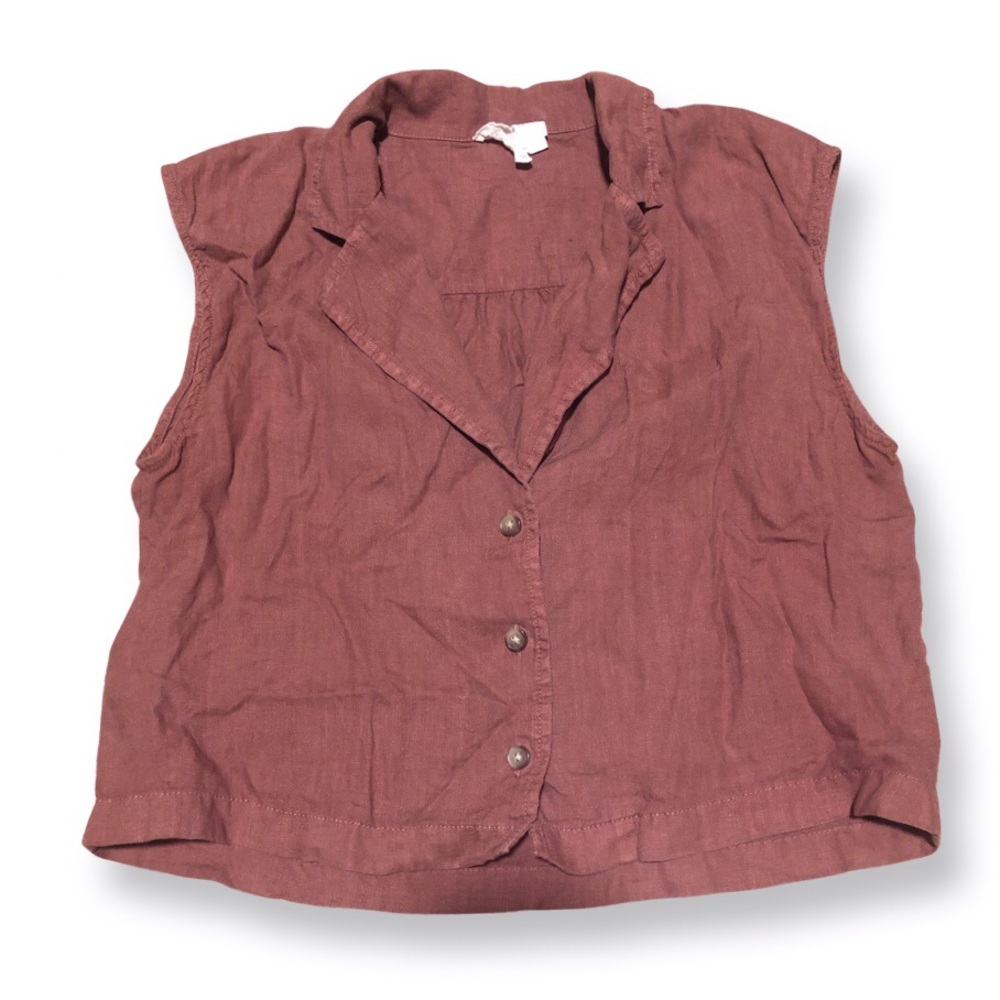 Lou & Grey Sleeveless Button Front Linen Blend Top in Dusty Rose